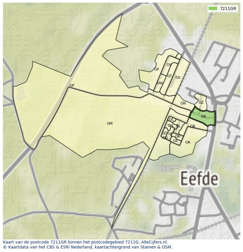 Afbeelding van het postcodegebied 7211 GR op de kaart.