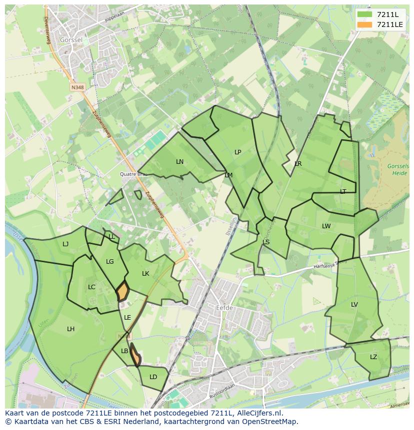 Afbeelding van het postcodegebied 7211 LE op de kaart.