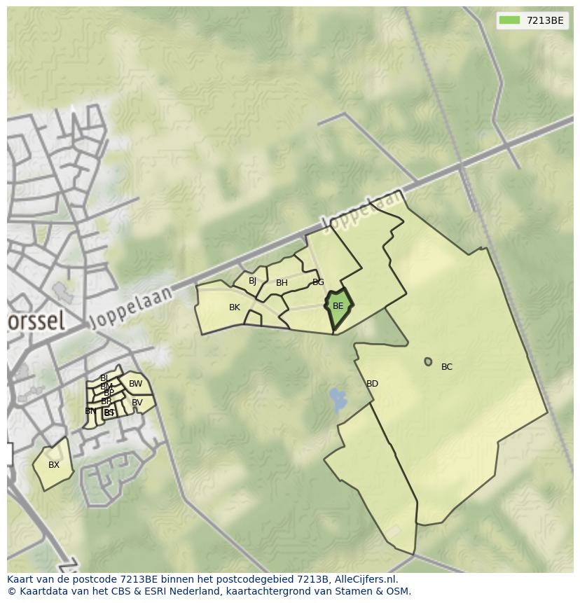 Afbeelding van het postcodegebied 7213 BE op de kaart.