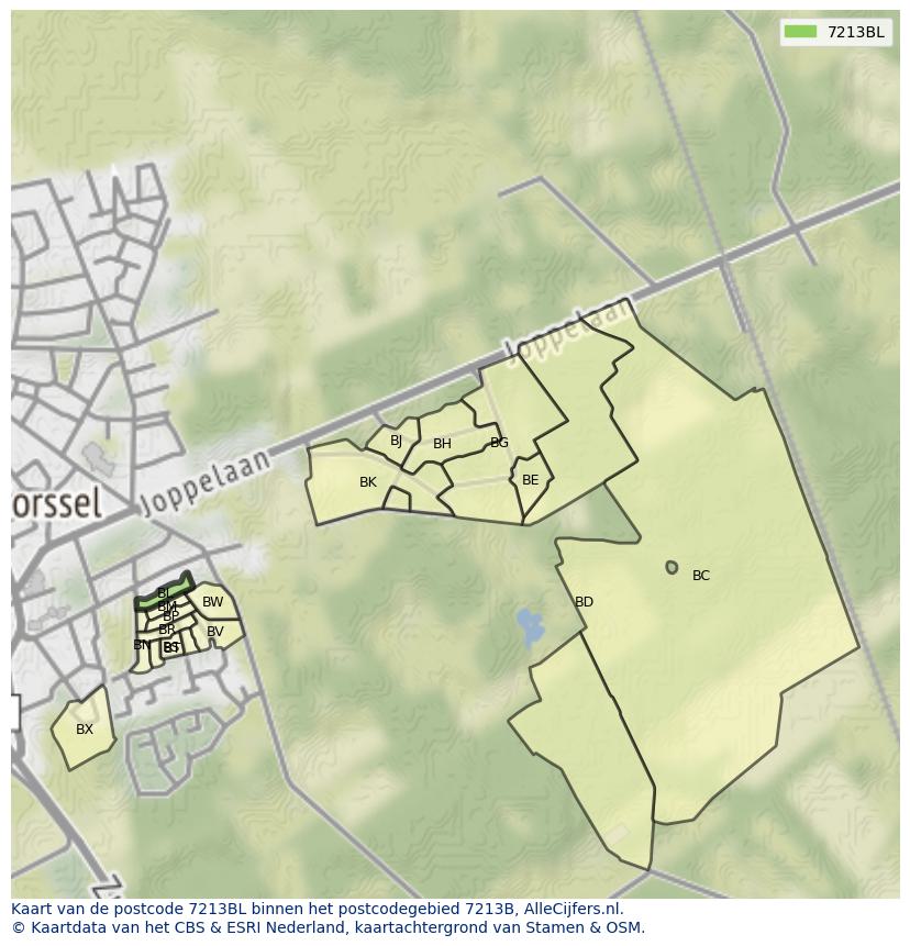 Afbeelding van het postcodegebied 7213 BL op de kaart.