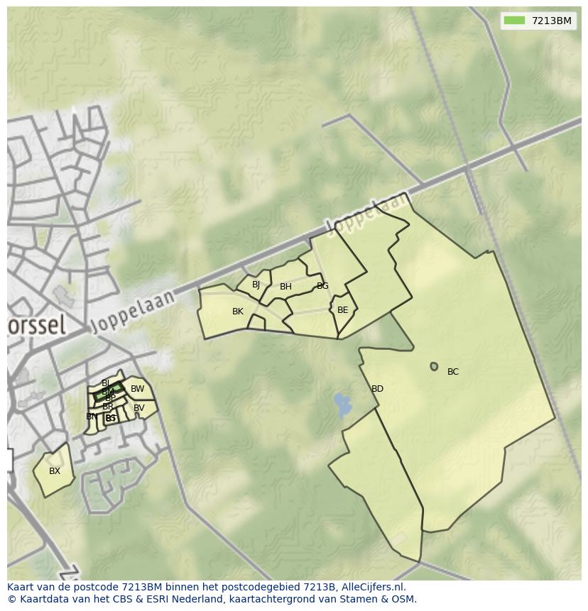 Afbeelding van het postcodegebied 7213 BM op de kaart.