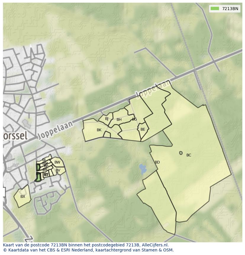 Afbeelding van het postcodegebied 7213 BN op de kaart.