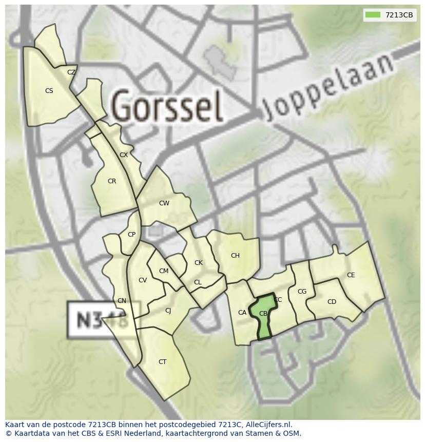 Afbeelding van het postcodegebied 7213 CB op de kaart.