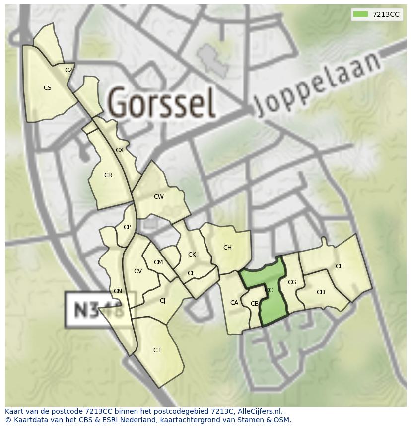 Afbeelding van het postcodegebied 7213 CC op de kaart.