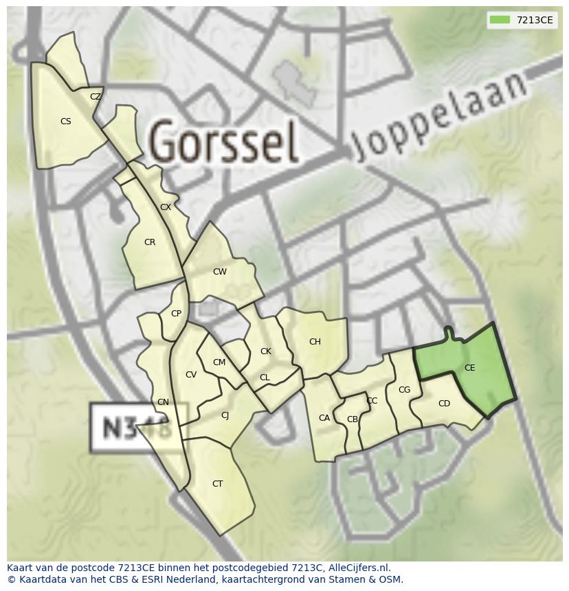 Afbeelding van het postcodegebied 7213 CE op de kaart.