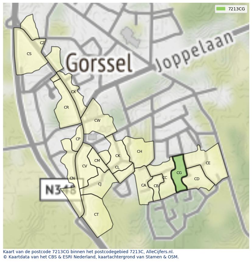 Afbeelding van het postcodegebied 7213 CG op de kaart.