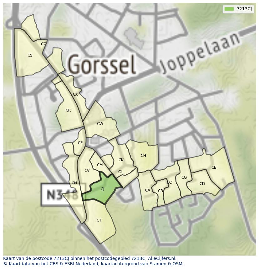 Afbeelding van het postcodegebied 7213 CJ op de kaart.