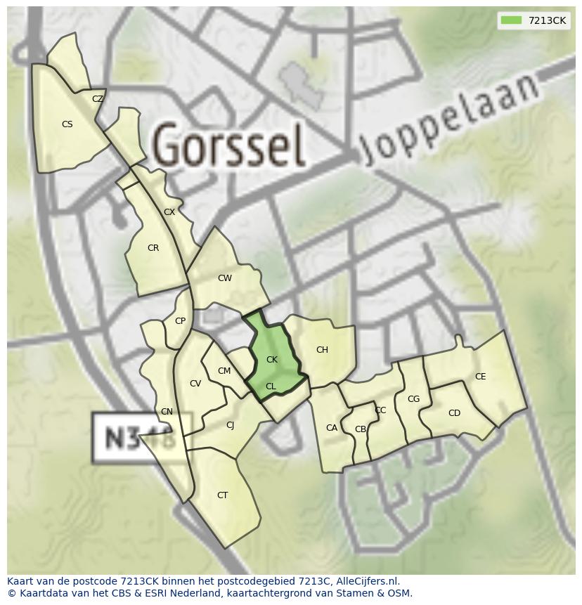 Afbeelding van het postcodegebied 7213 CK op de kaart.