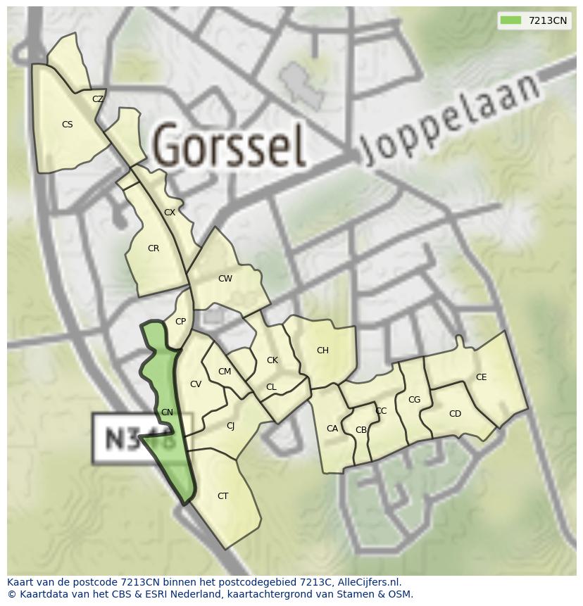 Afbeelding van het postcodegebied 7213 CN op de kaart.