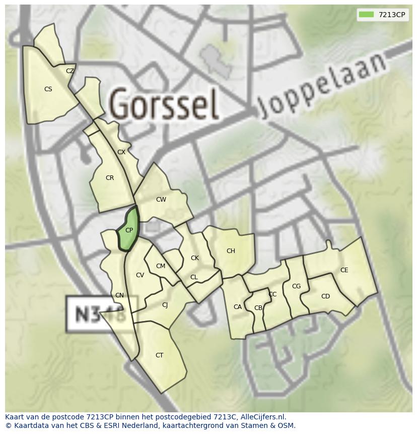 Afbeelding van het postcodegebied 7213 CP op de kaart.