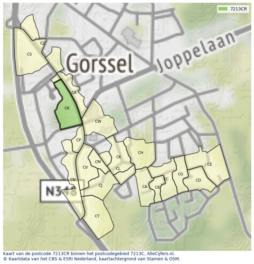 Afbeelding van het postcodegebied 7213 CR op de kaart.