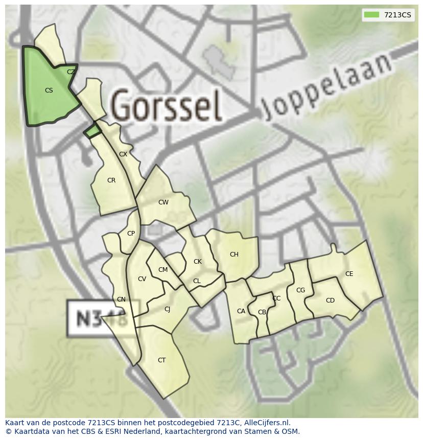 Afbeelding van het postcodegebied 7213 CS op de kaart.