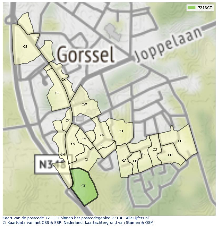 Afbeelding van het postcodegebied 7213 CT op de kaart.