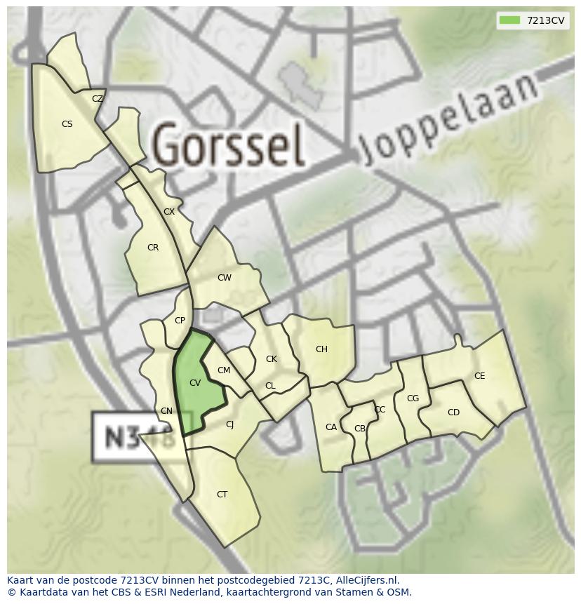 Afbeelding van het postcodegebied 7213 CV op de kaart.