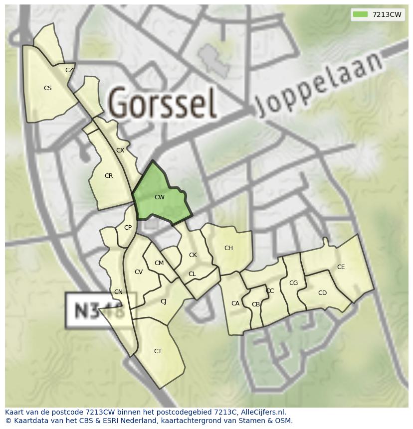 Afbeelding van het postcodegebied 7213 CW op de kaart.