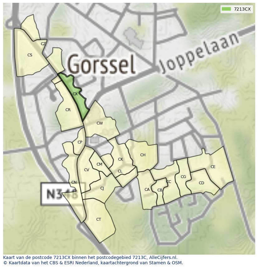 Afbeelding van het postcodegebied 7213 CX op de kaart.