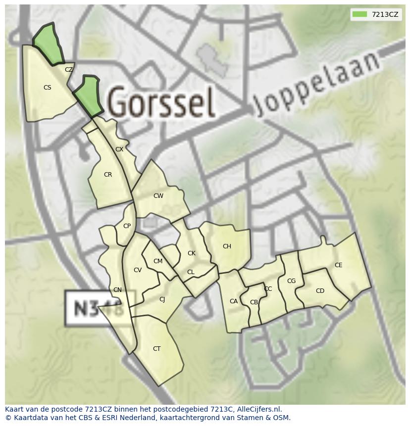 Afbeelding van het postcodegebied 7213 CZ op de kaart.
