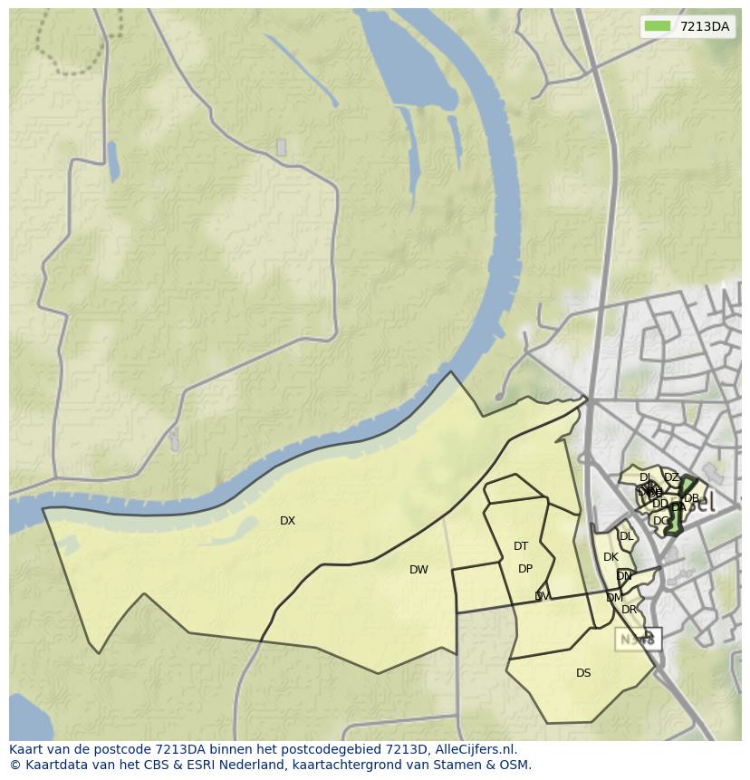 Afbeelding van het postcodegebied 7213 DA op de kaart.