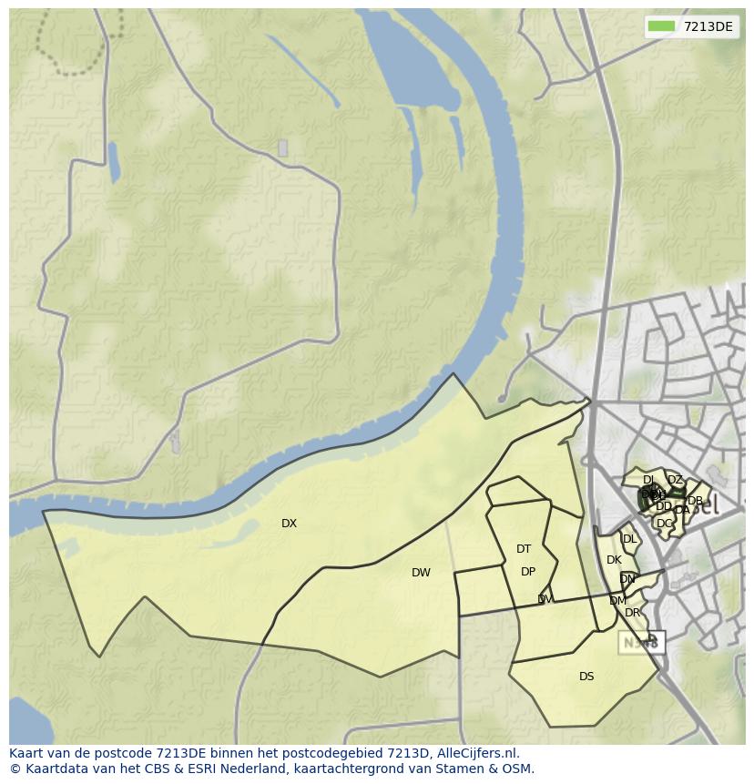 Afbeelding van het postcodegebied 7213 DE op de kaart.