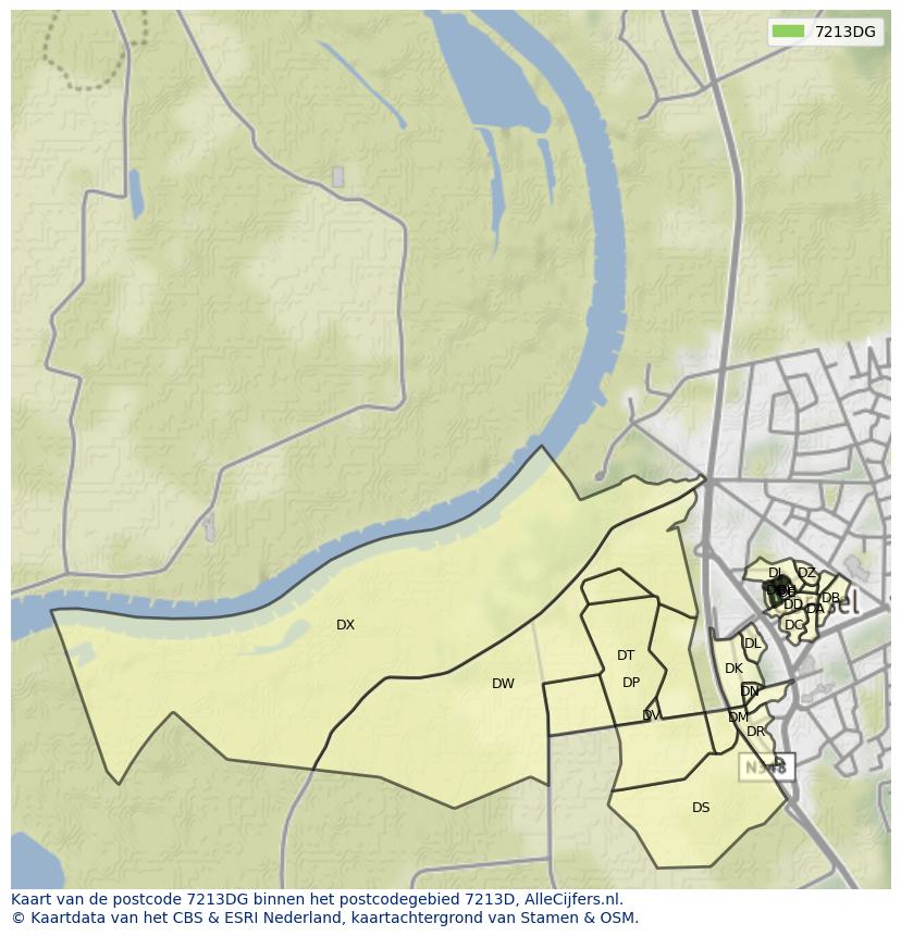 Afbeelding van het postcodegebied 7213 DG op de kaart.