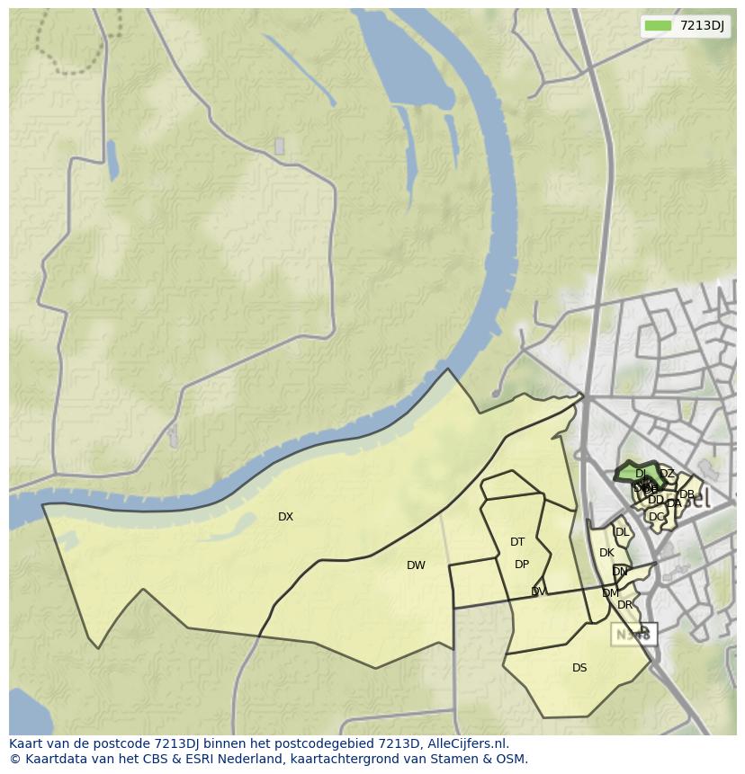 Afbeelding van het postcodegebied 7213 DJ op de kaart.