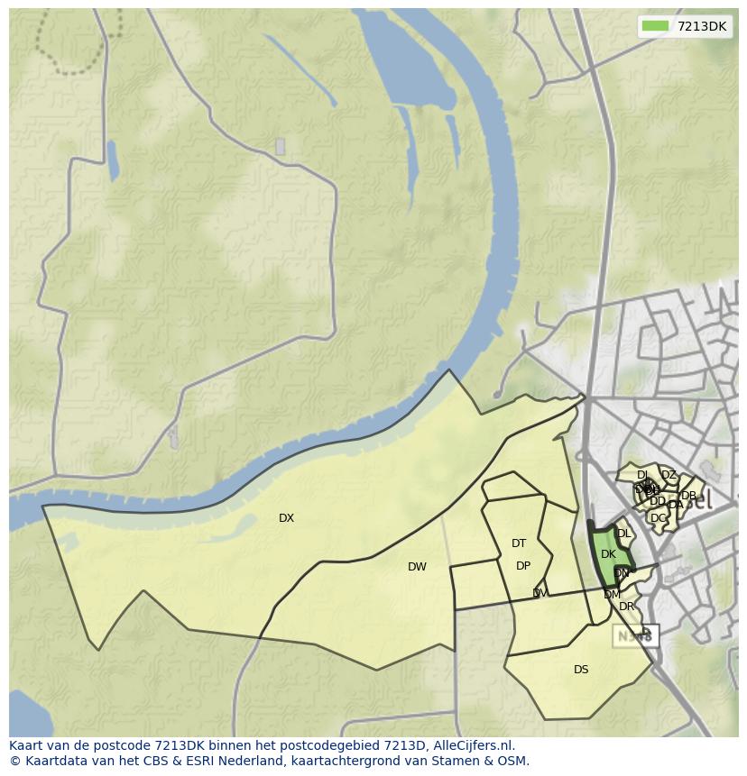 Afbeelding van het postcodegebied 7213 DK op de kaart.