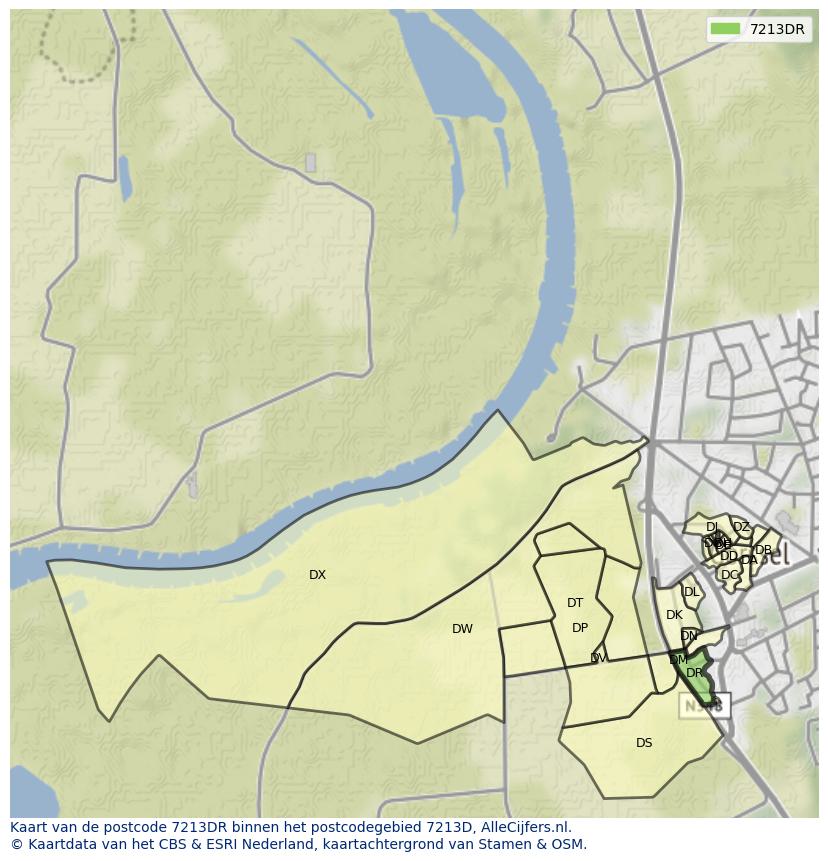 Afbeelding van het postcodegebied 7213 DR op de kaart.