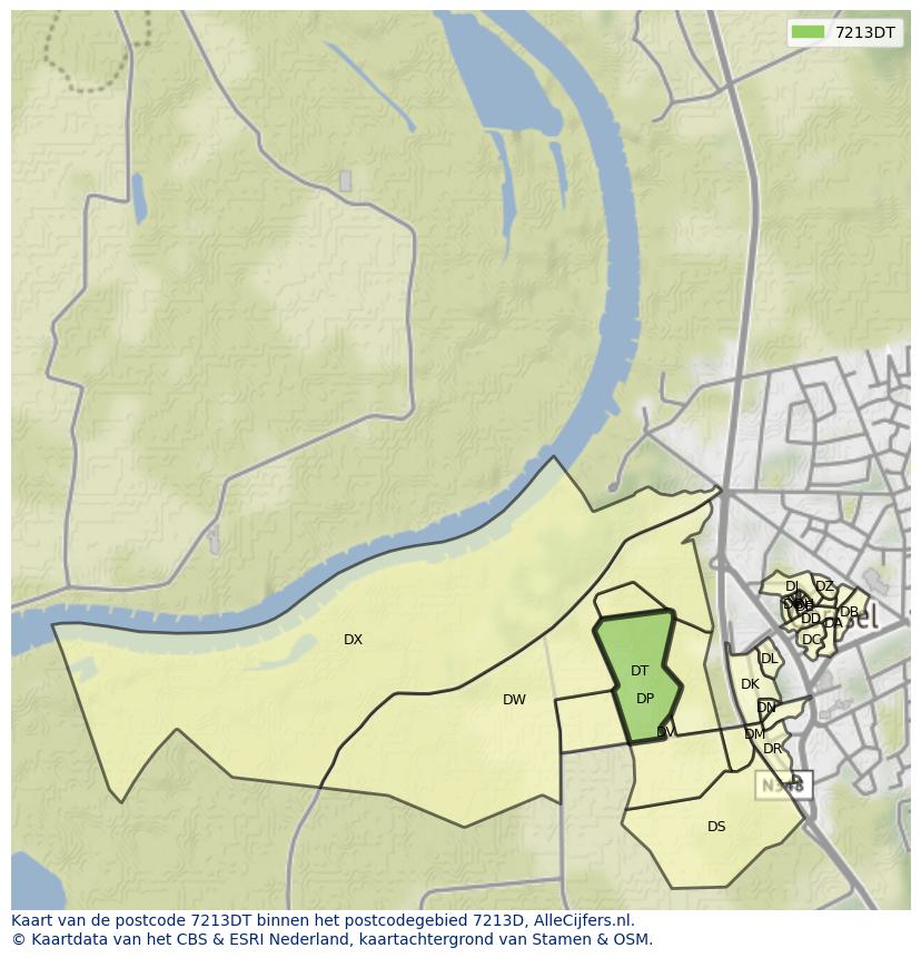 Afbeelding van het postcodegebied 7213 DT op de kaart.