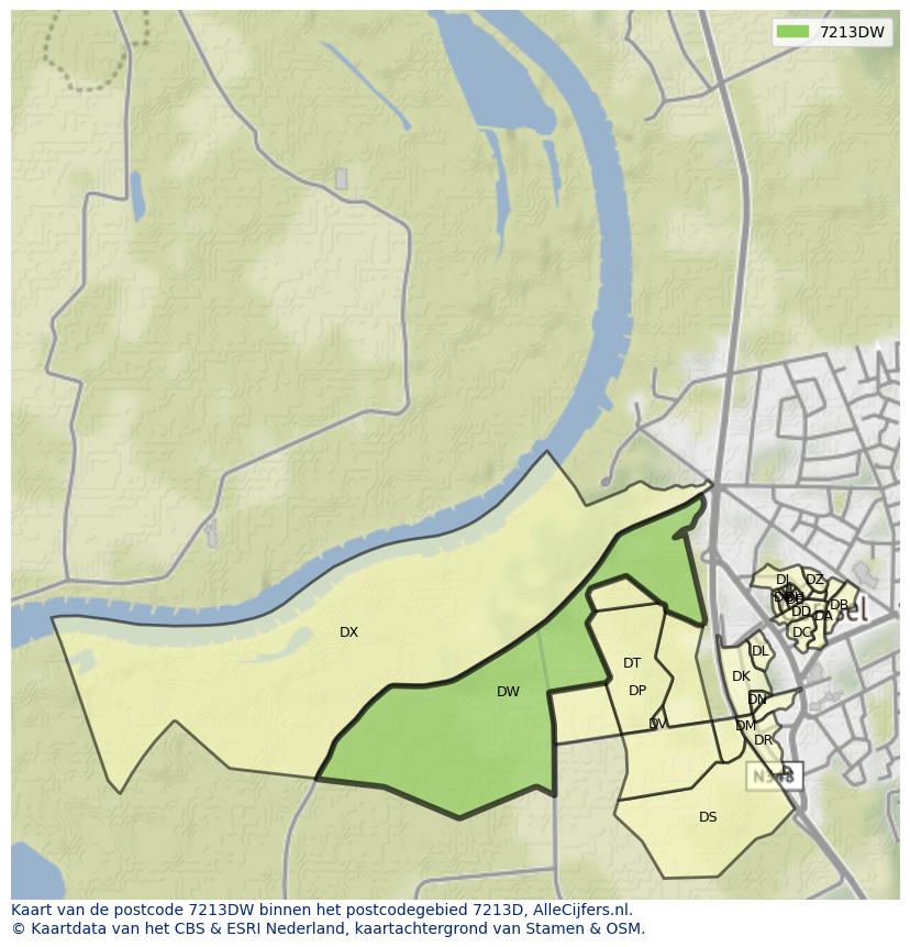Afbeelding van het postcodegebied 7213 DW op de kaart.