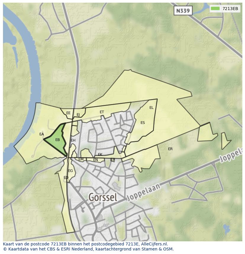 Afbeelding van het postcodegebied 7213 EB op de kaart.