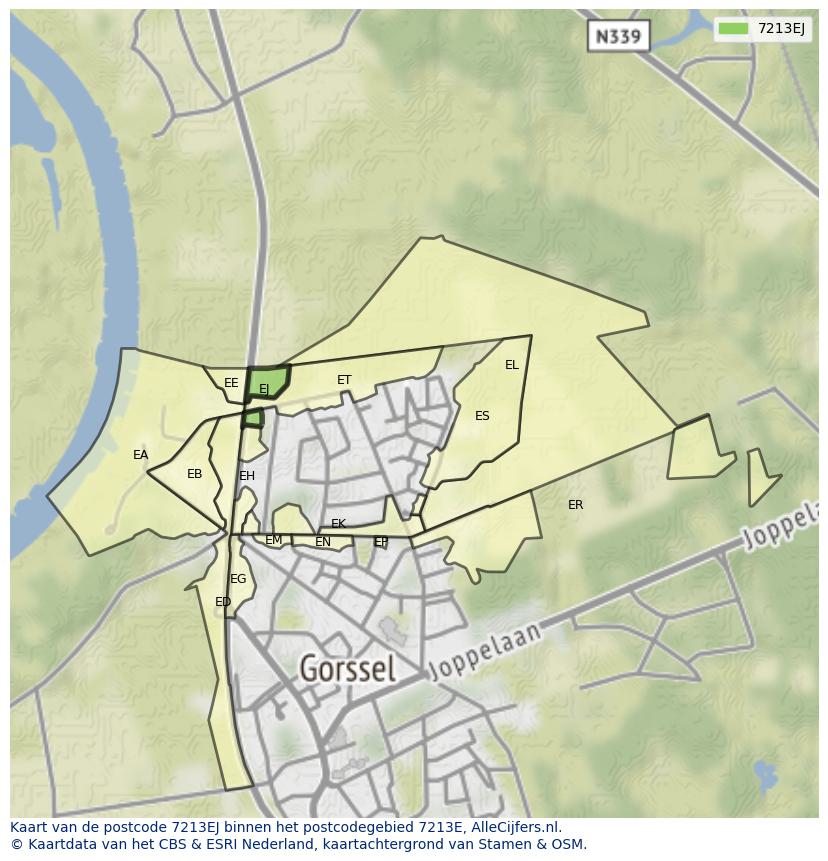 Afbeelding van het postcodegebied 7213 EJ op de kaart.