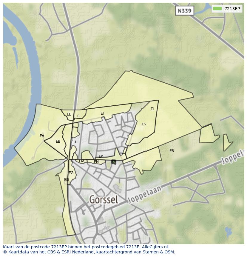Afbeelding van het postcodegebied 7213 EP op de kaart.