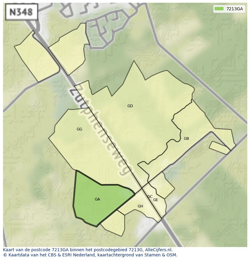 Afbeelding van het postcodegebied 7213 GA op de kaart.