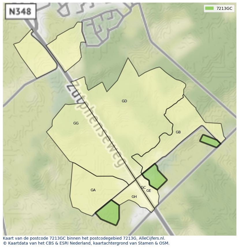 Afbeelding van het postcodegebied 7213 GC op de kaart.