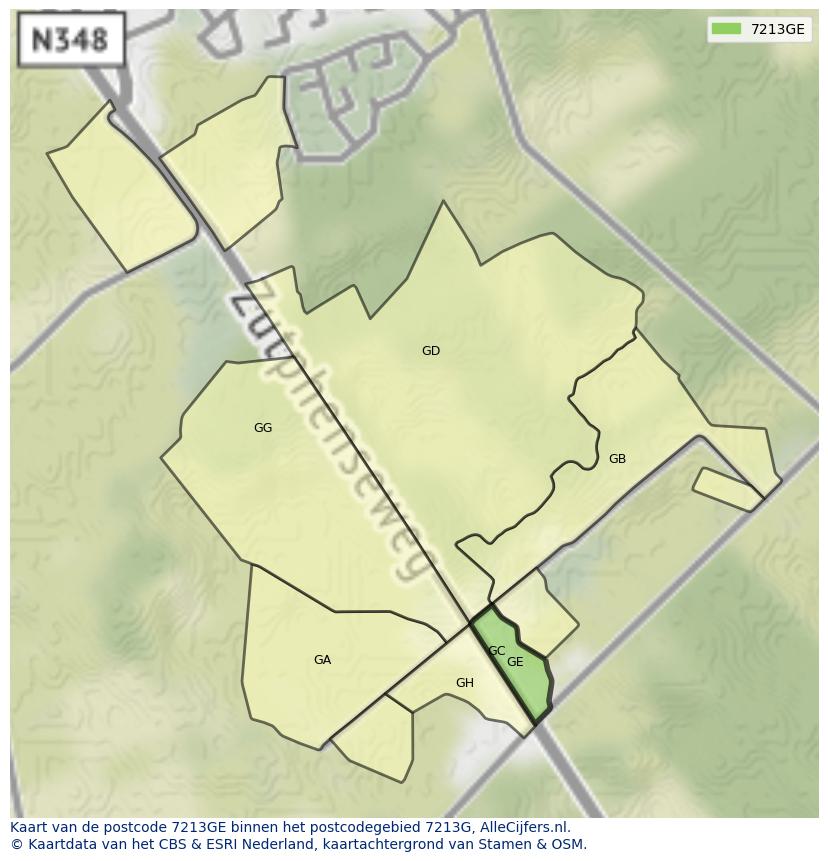 Afbeelding van het postcodegebied 7213 GE op de kaart.