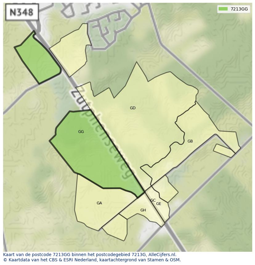 Afbeelding van het postcodegebied 7213 GG op de kaart.