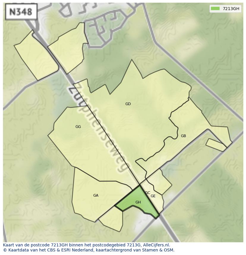 Afbeelding van het postcodegebied 7213 GH op de kaart.