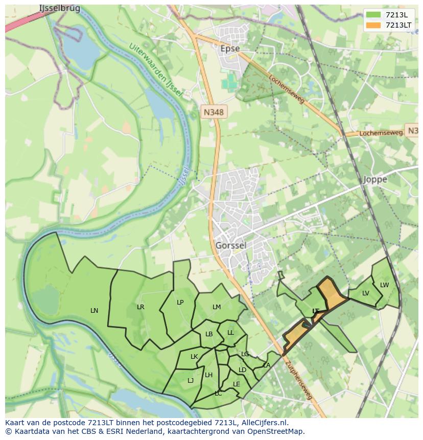 Afbeelding van het postcodegebied 7213 LT op de kaart.