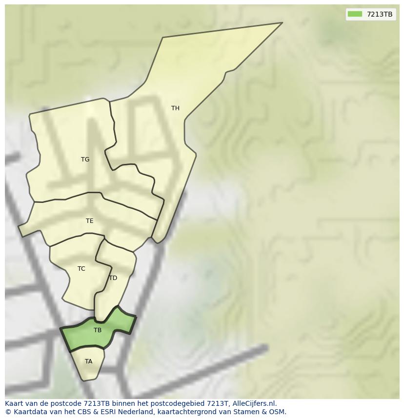 Afbeelding van het postcodegebied 7213 TB op de kaart.