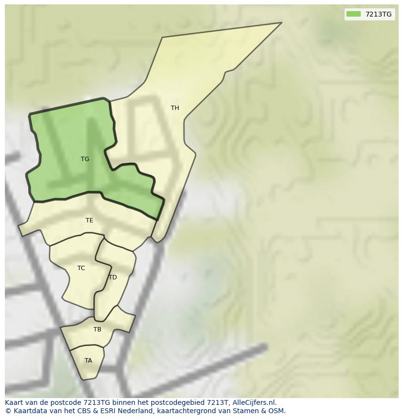 Afbeelding van het postcodegebied 7213 TG op de kaart.