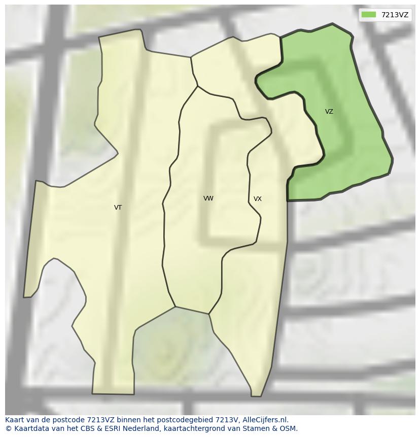 Afbeelding van het postcodegebied 7213 VZ op de kaart.