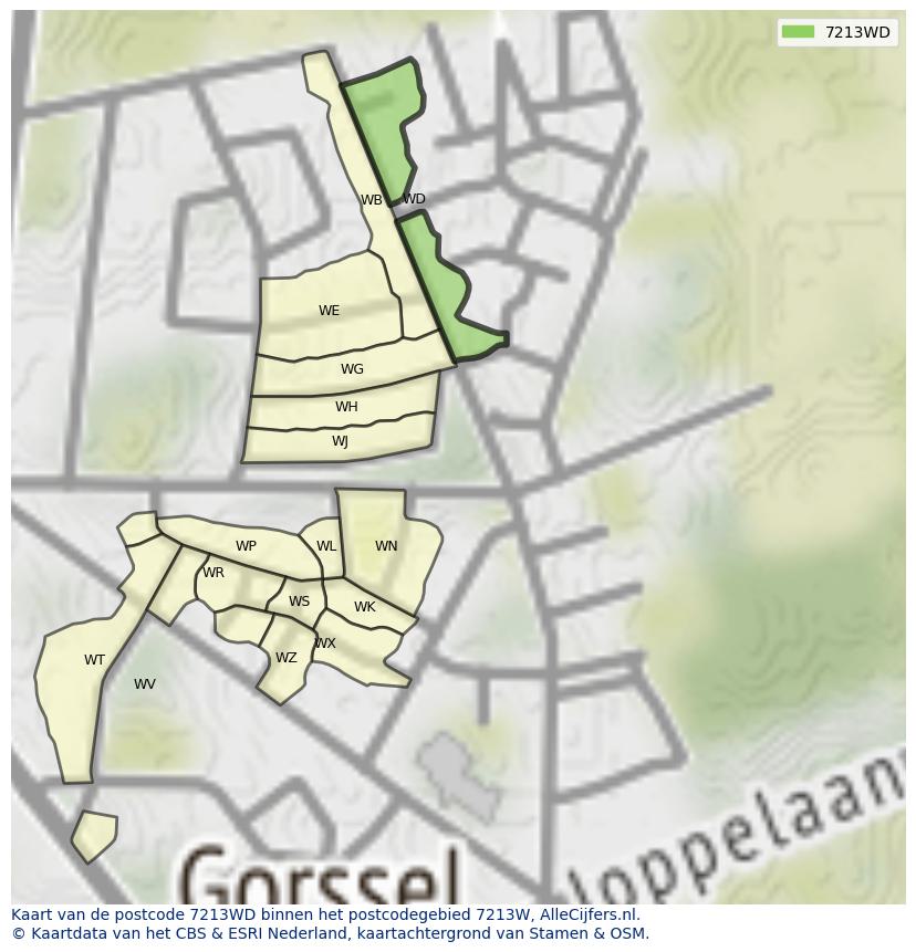 Afbeelding van het postcodegebied 7213 WD op de kaart.