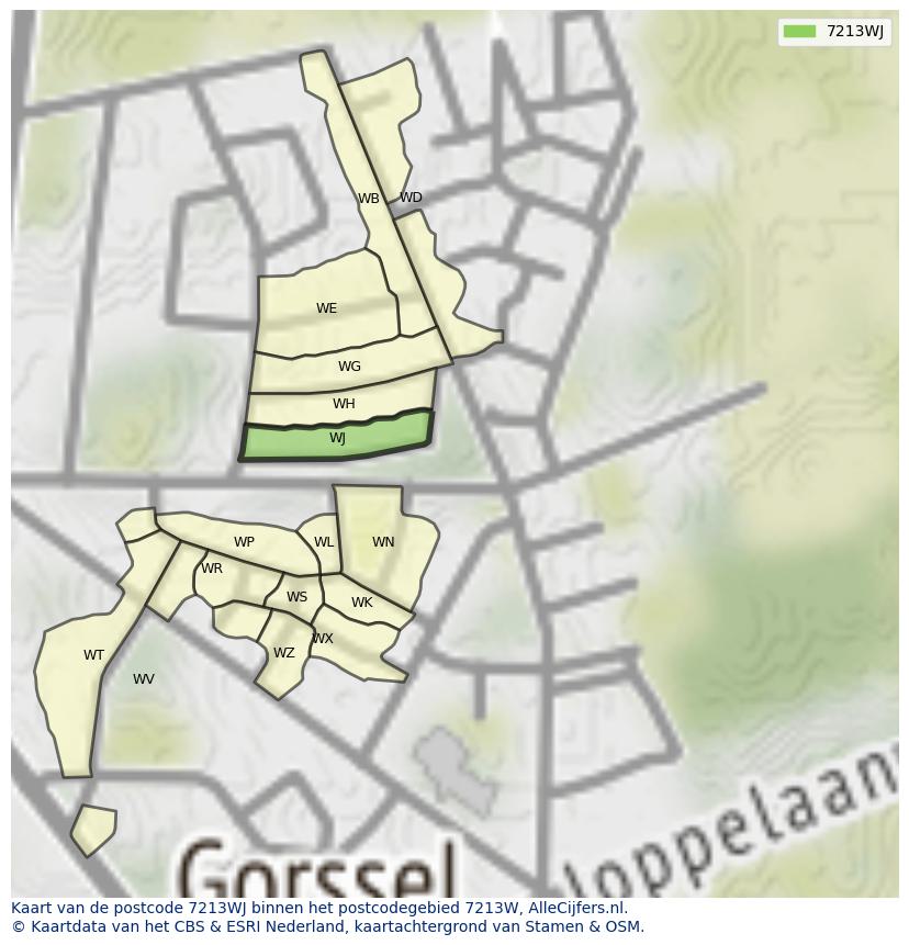 Afbeelding van het postcodegebied 7213 WJ op de kaart.