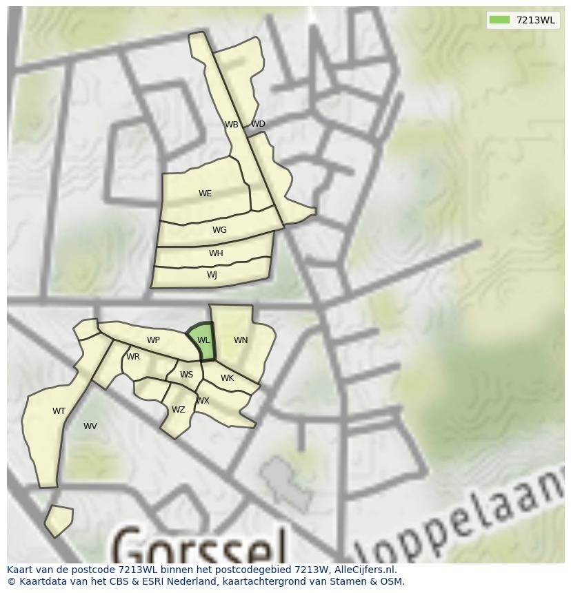 Afbeelding van het postcodegebied 7213 WL op de kaart.