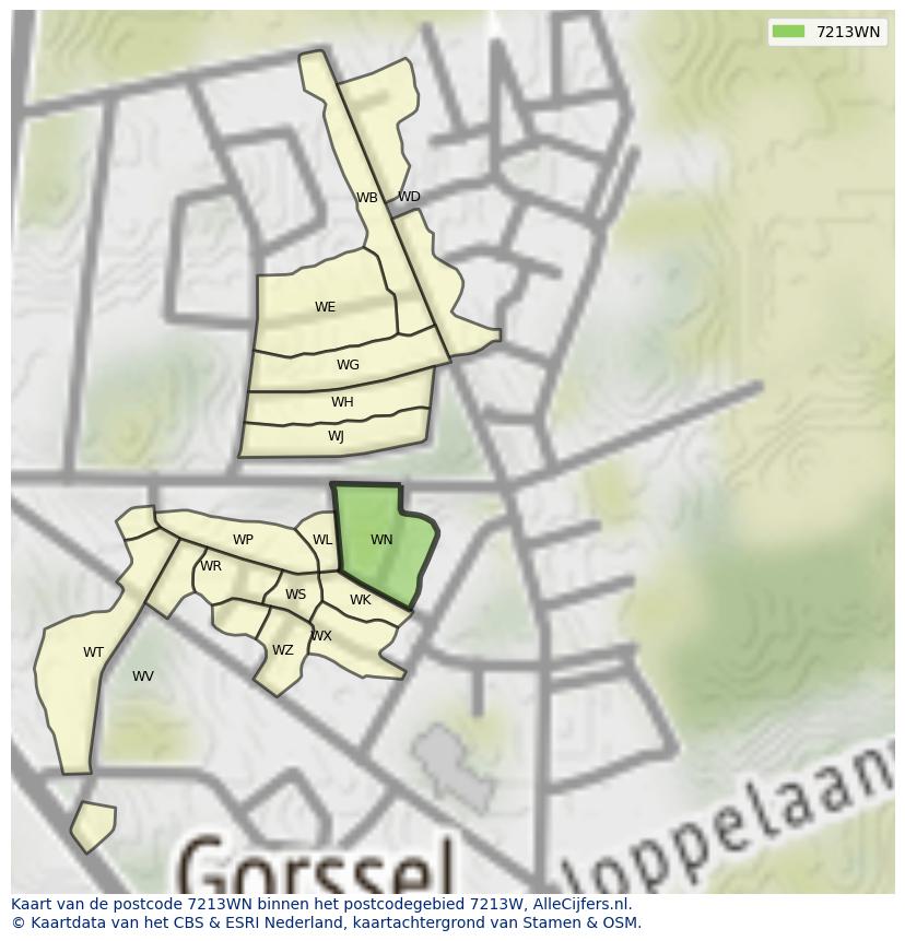 Afbeelding van het postcodegebied 7213 WN op de kaart.