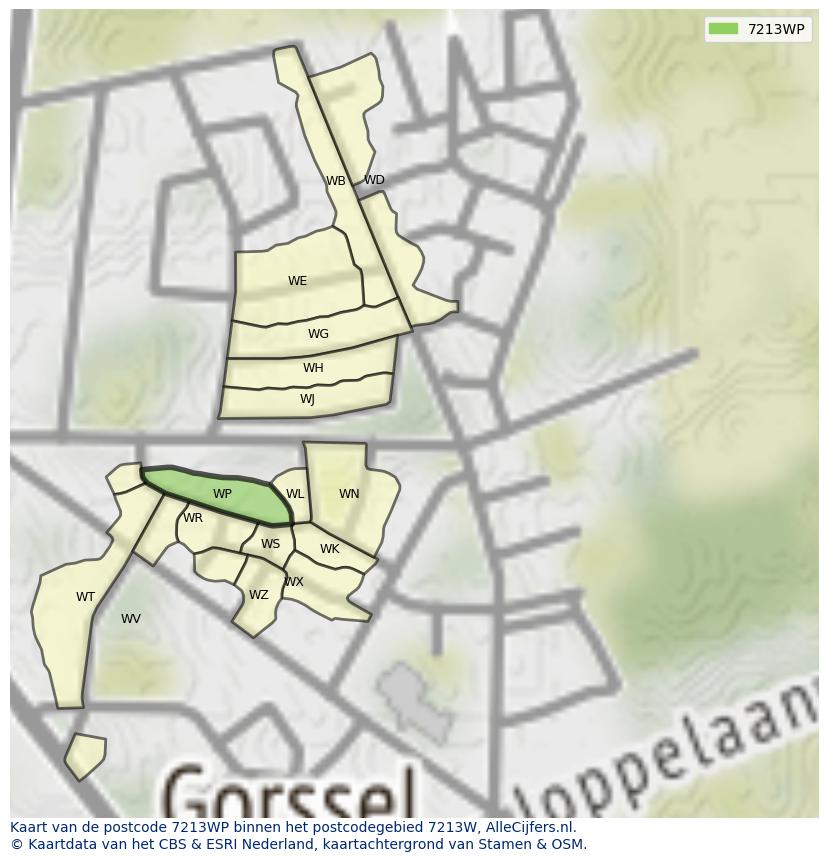 Afbeelding van het postcodegebied 7213 WP op de kaart.