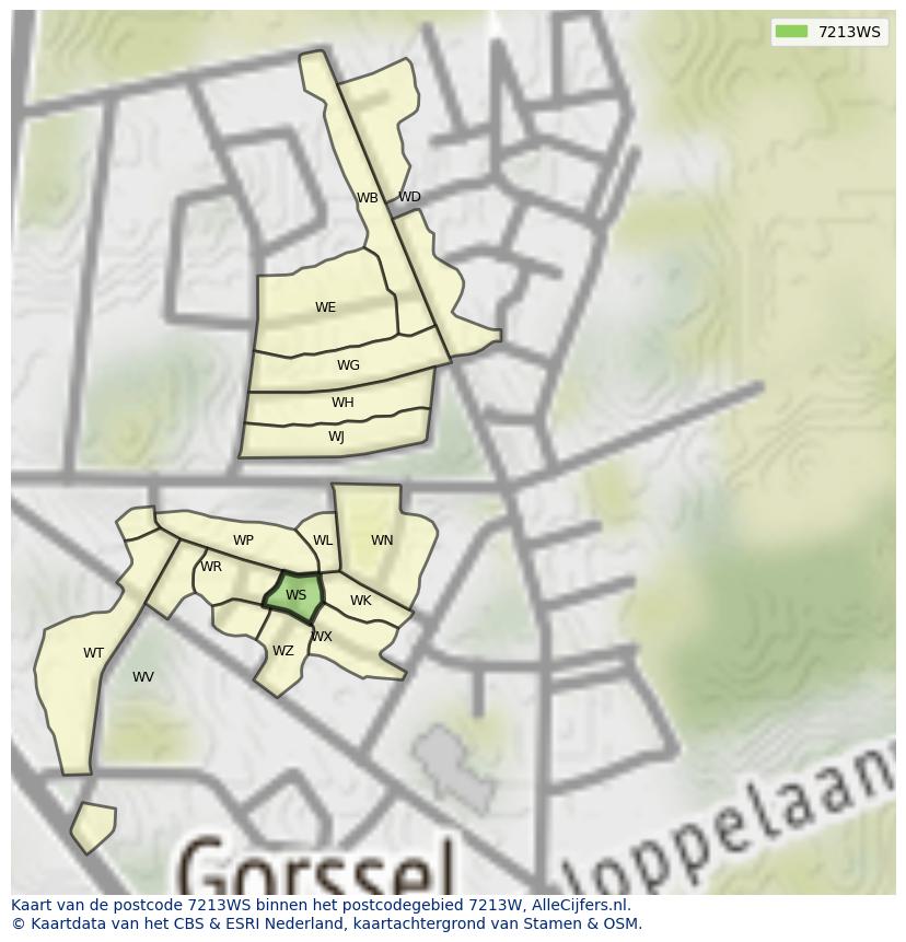 Afbeelding van het postcodegebied 7213 WS op de kaart.