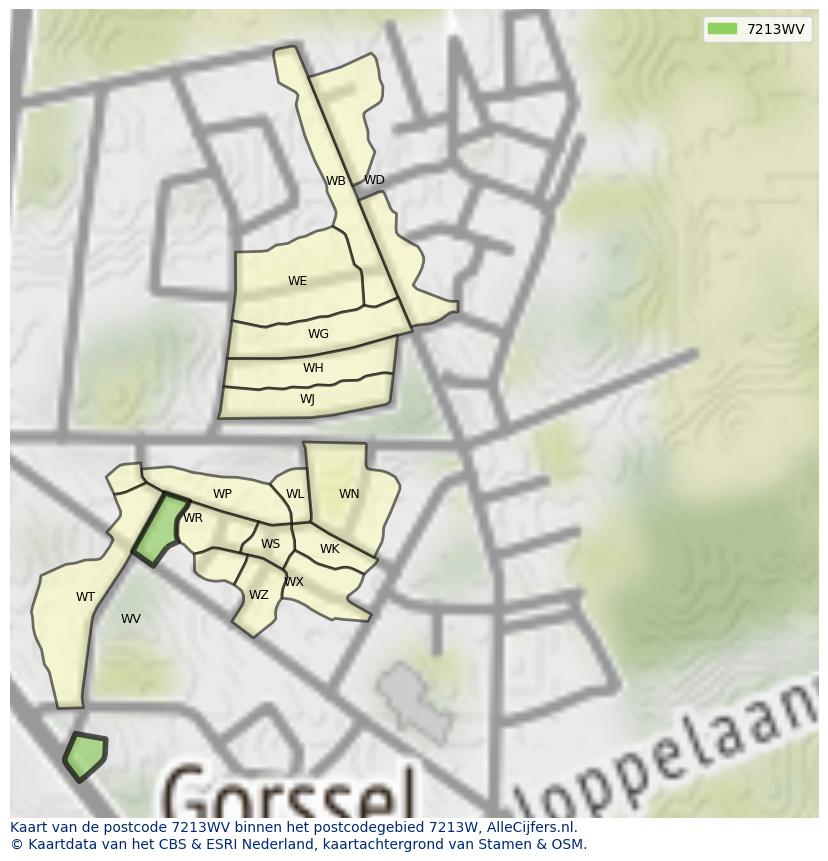 Afbeelding van het postcodegebied 7213 WV op de kaart.