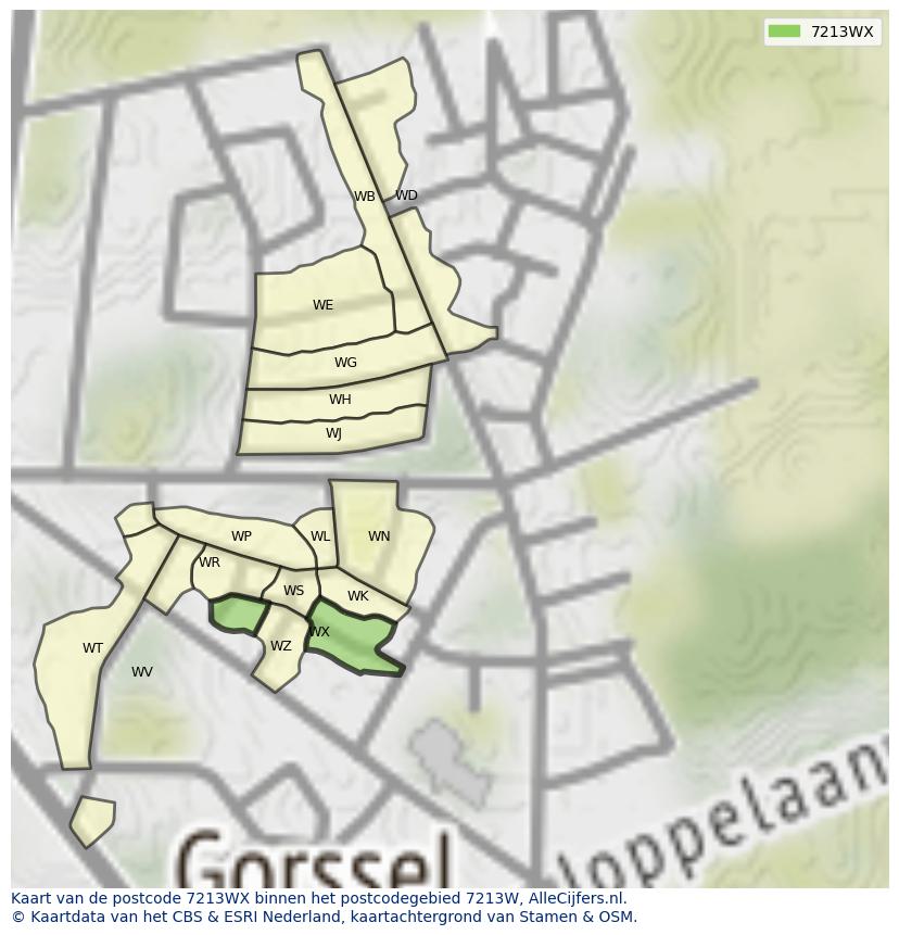 Afbeelding van het postcodegebied 7213 WX op de kaart.