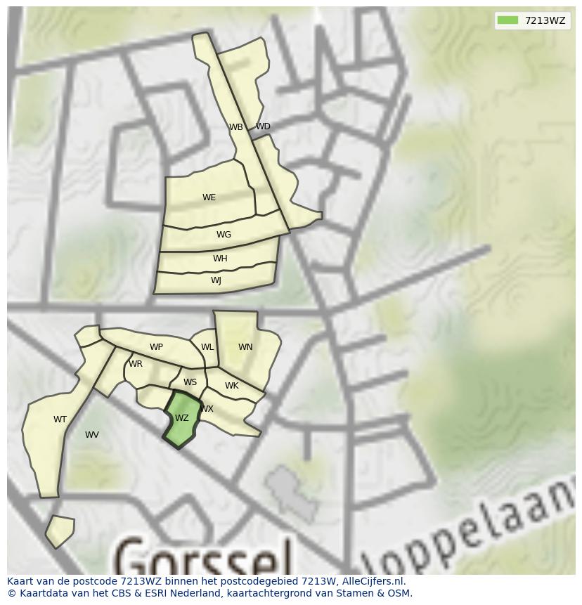 Afbeelding van het postcodegebied 7213 WZ op de kaart.